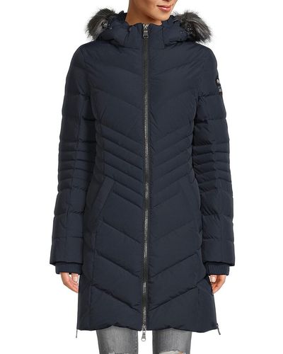 Pajar Queens Faux Fur Quilted Puffer Hooded Coat - Blue