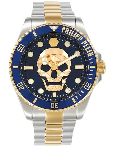 Philipp Plein The $kull Diver 44mm Two Tone Stainless Steel Bracelet Watch - Blue