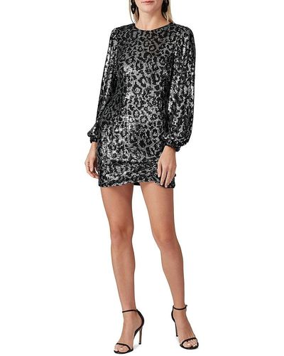 Saylor Maura Leopard Print Sequin Mini Dress - Black