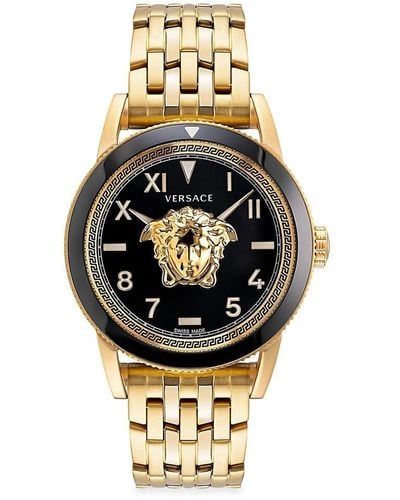 Versace V-palazzo 43mm Ip Goldtone Stainless Steel & Diamond Bracelet Watch - Metallic