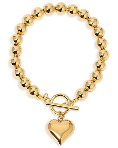 Eye Candy LA Luxe Nubia Goldtone Titanium Heart Beaded Bracelet - Metallic