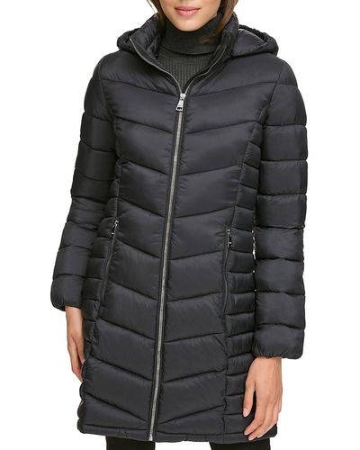 St. John Dkny Quilted & Hooded Puffer Coat - Black