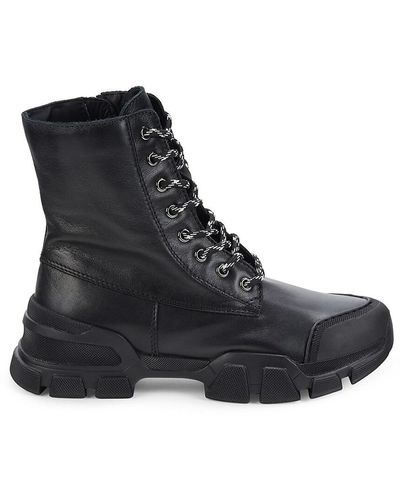 Aquatalia Elvira Leather Combat Boots - Black