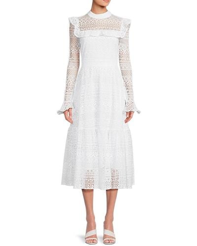 Rachel Parcell Embroidered Ruffle Lace Midi Dress - White