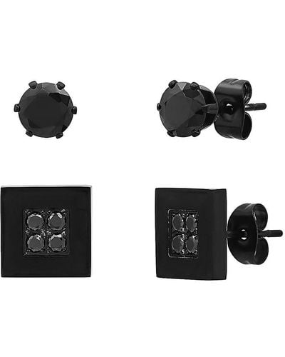 Anthony Jacobs Set Of 2 Stainless Steel & Simulated Diamond Stud Earrings - Black