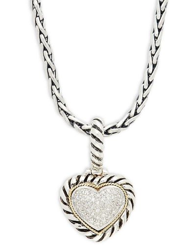 Effy Sterling Silver, 18k Yellow Gold & Diamond Heart Pendant Necklace - Metallic