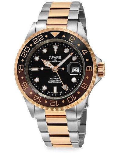 Gevril Wall Street 43mm Two Tone Rose Gold Ip Stainless Steel Bracelet Watch - Metallic