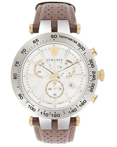 Versace Bold Chrono 46mm Stainless Steel & Leather Strap Chronograph Watch - White