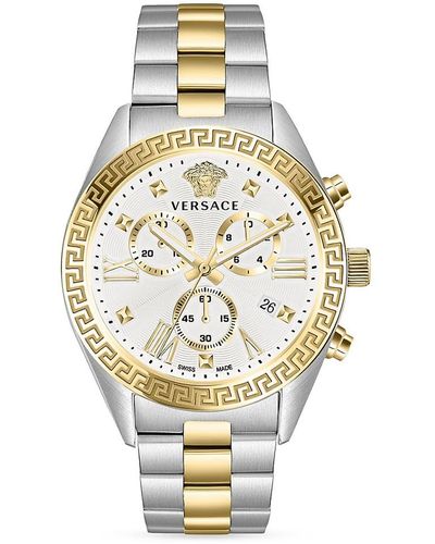 Versace Greca Chrono Two Tone Stainless Steel Bracelet Watch - Metallic