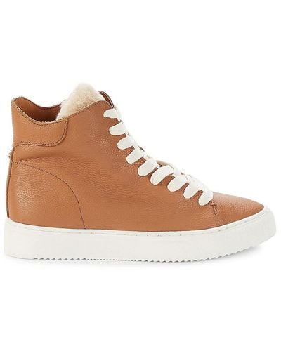 Sam Edelman Pence Faux Fur-trim Leather High-top Sneakers - Brown