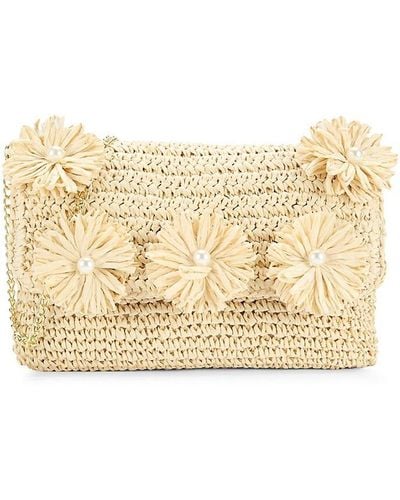Collection 18 Oversized Woven Flower Paper Crossbody Bag - Natural