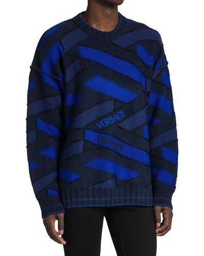 Versace Jacquard Monogram Sweater - Blue