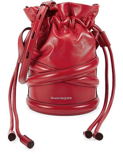 Alexander McQueen Mini Curve Leather Bucket Bag - Red