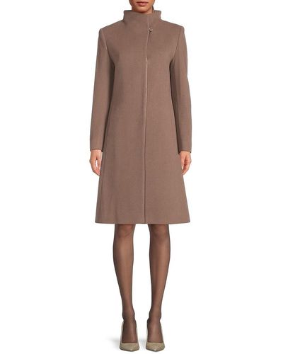 Cinzia Rocca Stand Collar Wool Blend A Line Coat - Natural