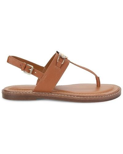 Tommy Hilfiger Faux Leather Logo Thong Sandals - Brown