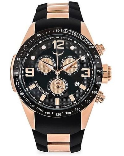 Aquaswiss 43mm Rose Goldtone Stainless Steel & Silicone Strap Chronograph Watch - Black