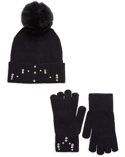 Saks Fifth Avenue Saks Fifth Avenue 2-Piece Faux Fur Embellished Beanie & Gloves Set - Black