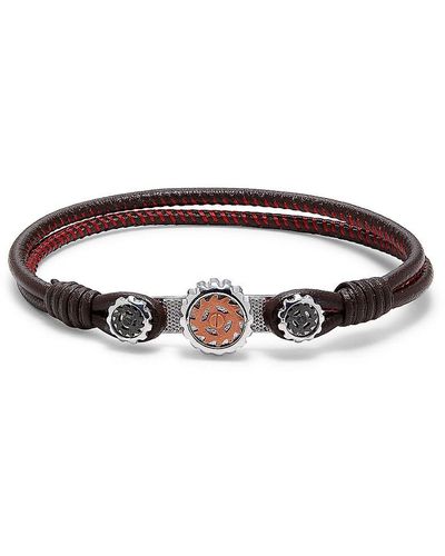 Tateossian Leather & Tri Tone Plated Sterling Silver Bracelet - Brown