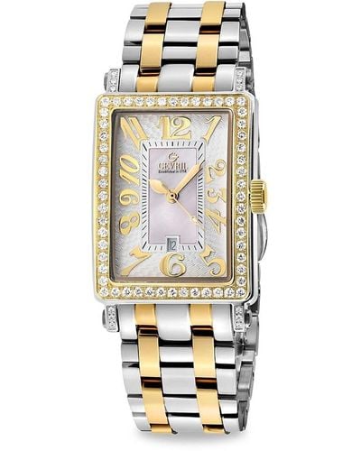 Gevril Avenue Of Americas Mini 25mm Two Tone Stainless Steel, Mother Of Pearl & Diamond Bracelet Watch - Metallic