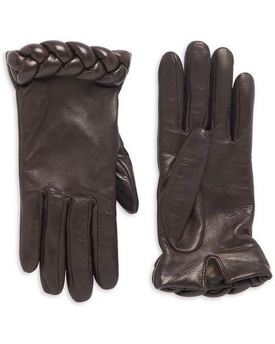 Agnelle Edith Braided Cuff Leather Gloves - Black