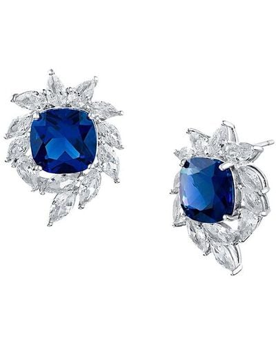 CZ by Kenneth Jay Lane Look Of Real Cubic Zirconia Marquise Swirl Earrings - Blue