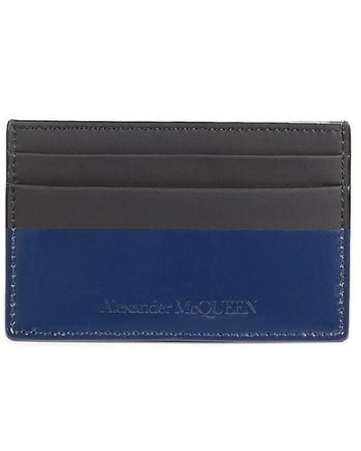 Alexander McQueen Two Tone Leather & Patent Leather Card Holder - Blue
