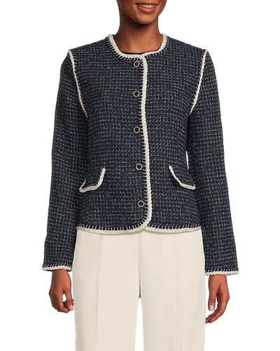 Nanette Lepore Tweed Contrast Trim Jacket - Blue
