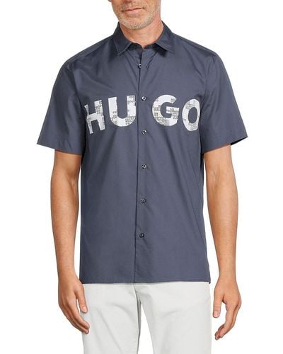 HUGO Ebor Logo Short Sleeve Shirt - Blue