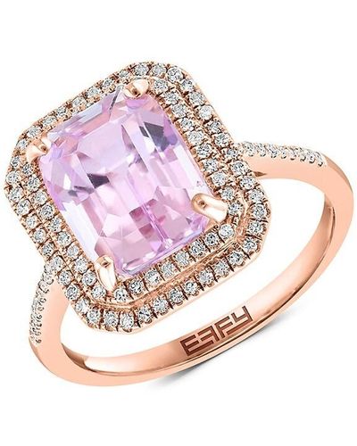Effy 14k Rose Gold Diamond & Kunzite Double Halo Ring - Pink