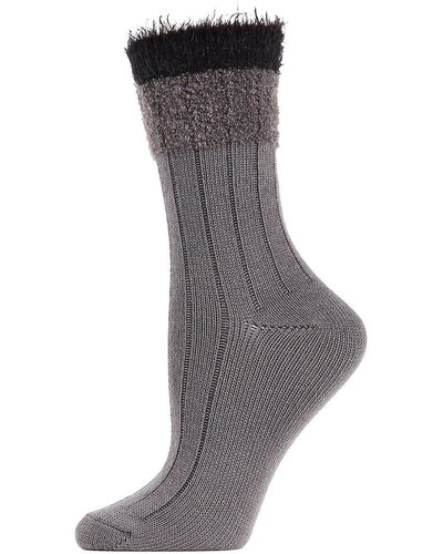 Memoi Parfait Striped Crew Socks - Gray
