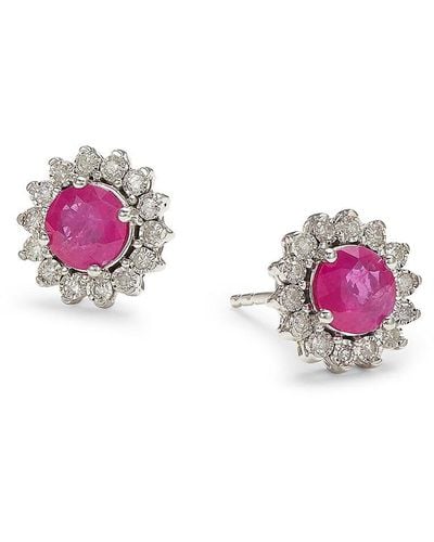 Effy 14k White Gold, Natural Ruby & Diamond Stud Earrings - Pink