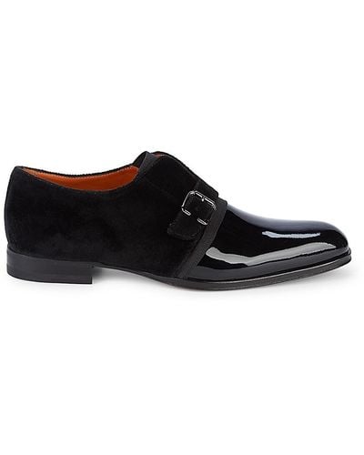 Mezlan Mixed-media Patent Leather Loafers - Black