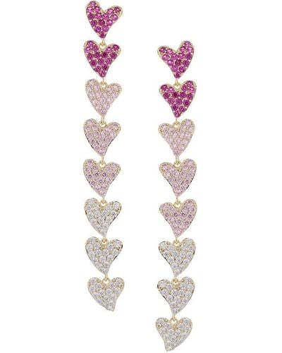 Eye Candy LA The Luxe Rainbow Heart 18k Goldplated & Crystal Earrings - Pink