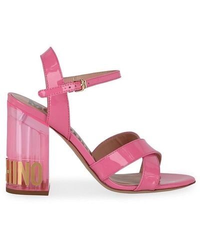 Moschino Patent Leather Logo Sandals - Pink