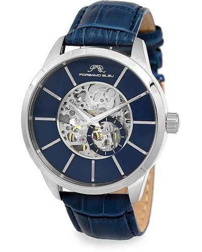 Porsamo Bleu Cassius 45mm Stainless Steel & Leather Strap Automatic Watch - Blue