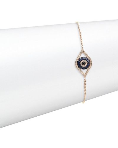 Effy 14k Rose Gold, Sapphire, Black & White Diamond Evil Eye Charm Bracelet