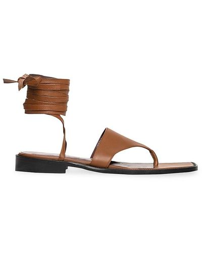 STAUD Alexandre Leather Lace-up Thong Sandals - Brown