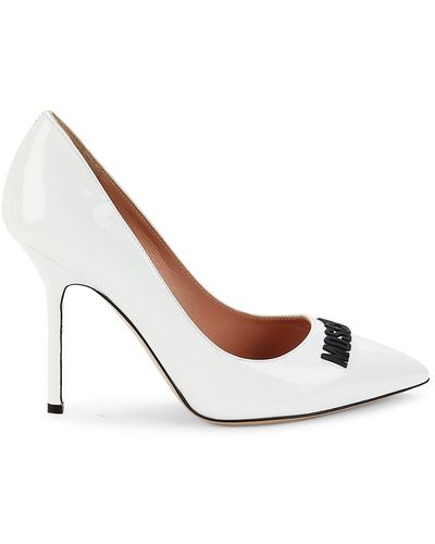 Moschino ! Logo Patent Leather Court Shoes - White