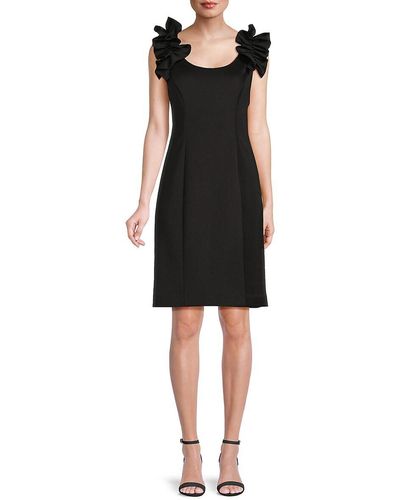 Donna Ricco Ruffle Shoulder Mini Sheath Dress - Black