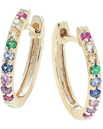 Nephora 14k Yellow Gold & Rainbow Sapphire Huggie Hoop Earrings - White