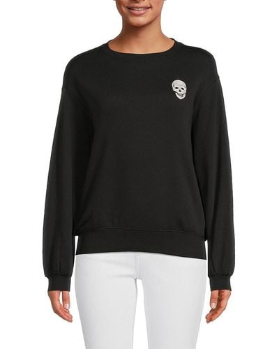 Chaser Brand Skull Graphic Drop Shoulder Sweater - Black
