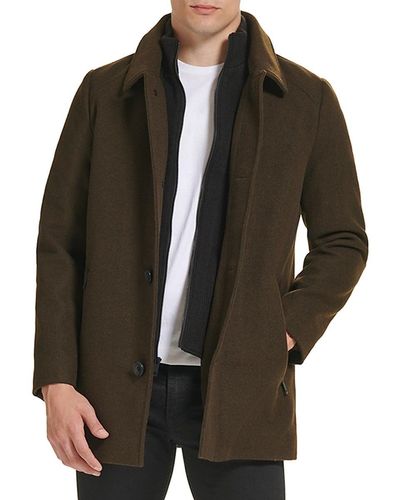 Kenneth Cole Mockneck Sweater Lined Wool Blend Coat - Brown