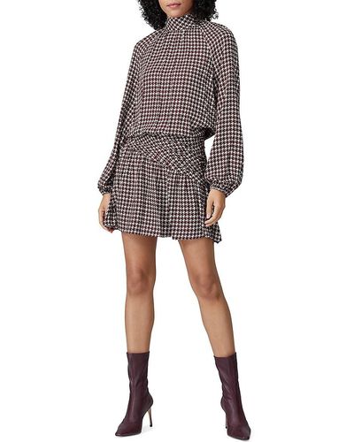 Ramy Brook Houndstooth Ruched Mini Dress - Red