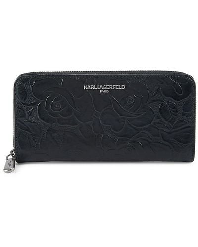 Karl Lagerfeld Leather Zip Around Continental Wallet - Black