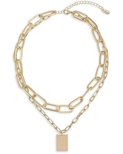 Ettika Goldtone Steel Paperclip Double Chain Pendant Necklace - Metallic
