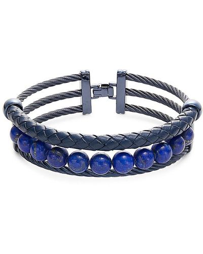 Alor Lapis, Blue Stainless Steel & Leather Bracelet