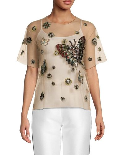 Valentino Sheer Mesh Butterfly Top - Natural