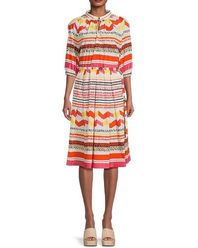 Piazza Sempione Abito Print Belted Midi Dress - Blue