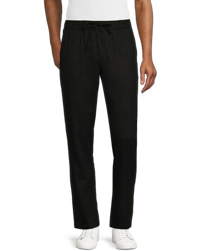 Saks Fifth Avenue Drawstring Linen Blend Trousers - Black