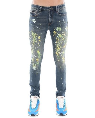 Cult Of Individuality High Rise Paint Splatter Jeans - Blue